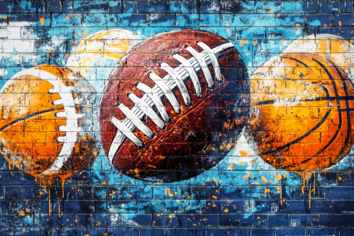 Sports Graffiti Wall Sports Ball Spray Colors Graffiti Photo Backdrop UK LXX58-252