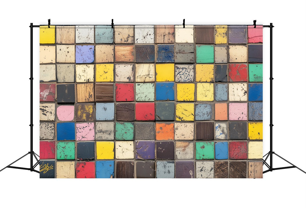Graffiti Wall Vintage Square Color Blocks Graffiti Photography Backdrops UK LXX58-253