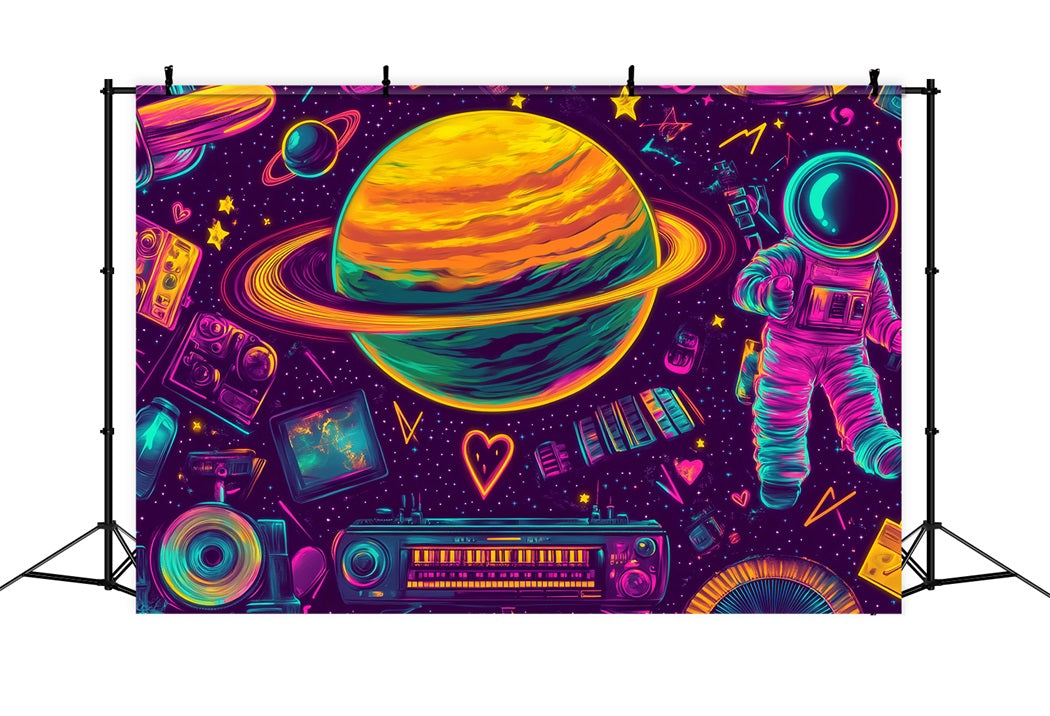 Graffiti Wall Neon Saturn Space Elements Graffiti Photo Backdrops UK LXX58-254