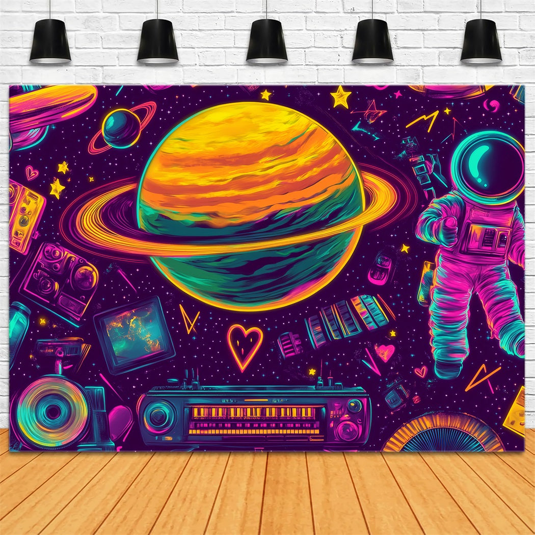 Graffiti Wall Neon Saturn Space Elements Graffiti Photo Backdrops UK LXX58-254