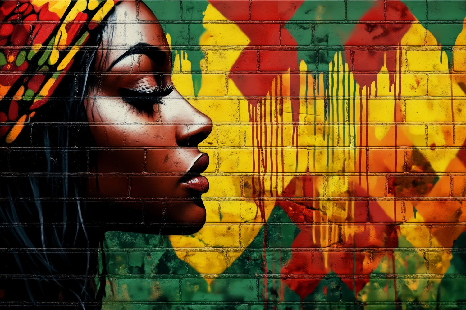 Black History Face Graffiti Wall Portrait Woman Bold Colors Graffiti Backdrop UK LXX58-255