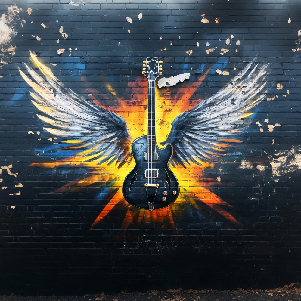 Graffiti Wall Electric Guitar Angel Wings Graffiti Photo Backdrop UK LXX58-256