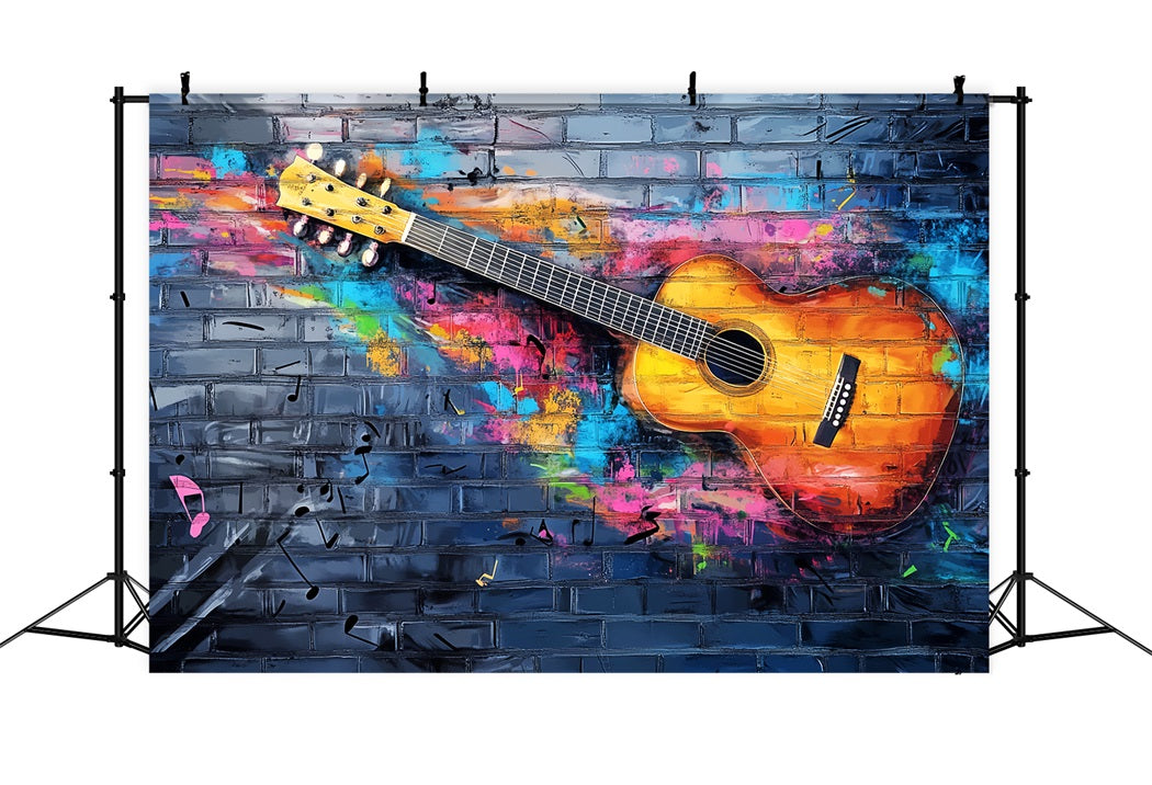 Graffiti Wall Colorful Acoustic Guitar Splash Graffiti Photography Backdrops UK LXX58-257