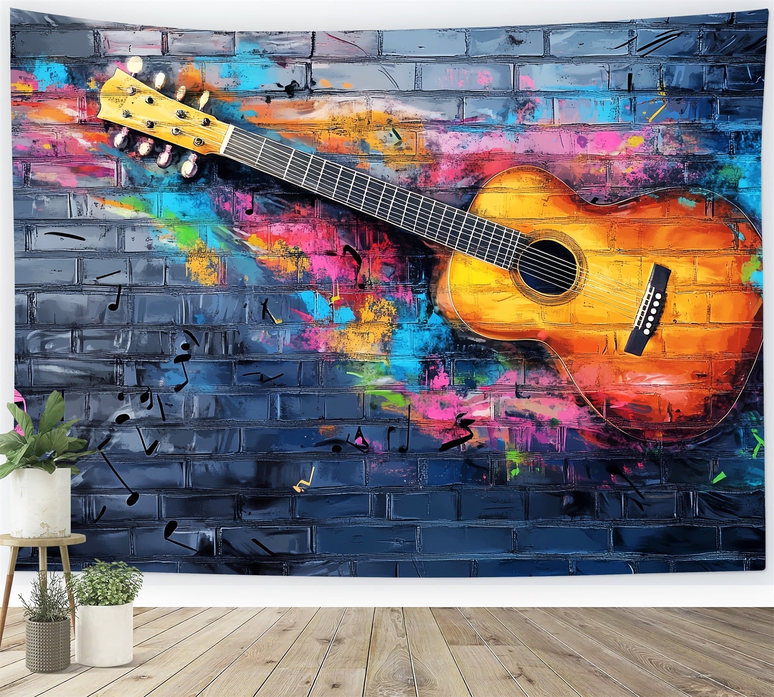 Graffiti Wall Colorful Acoustic Guitar Splash Graffiti Photography Backdrops UK LXX58-257