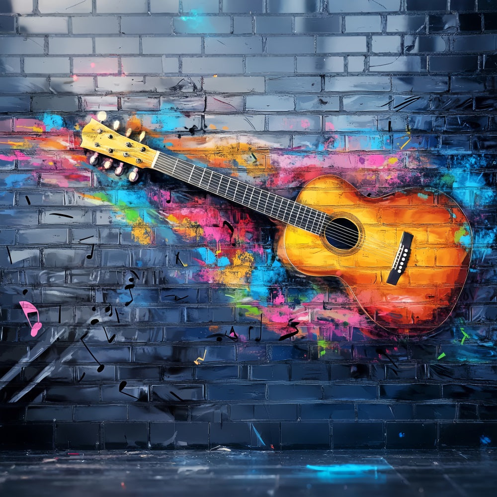 Graffiti Wall Colorful Acoustic Guitar Splash Graffiti Photography Backdrops UK LXX58-257