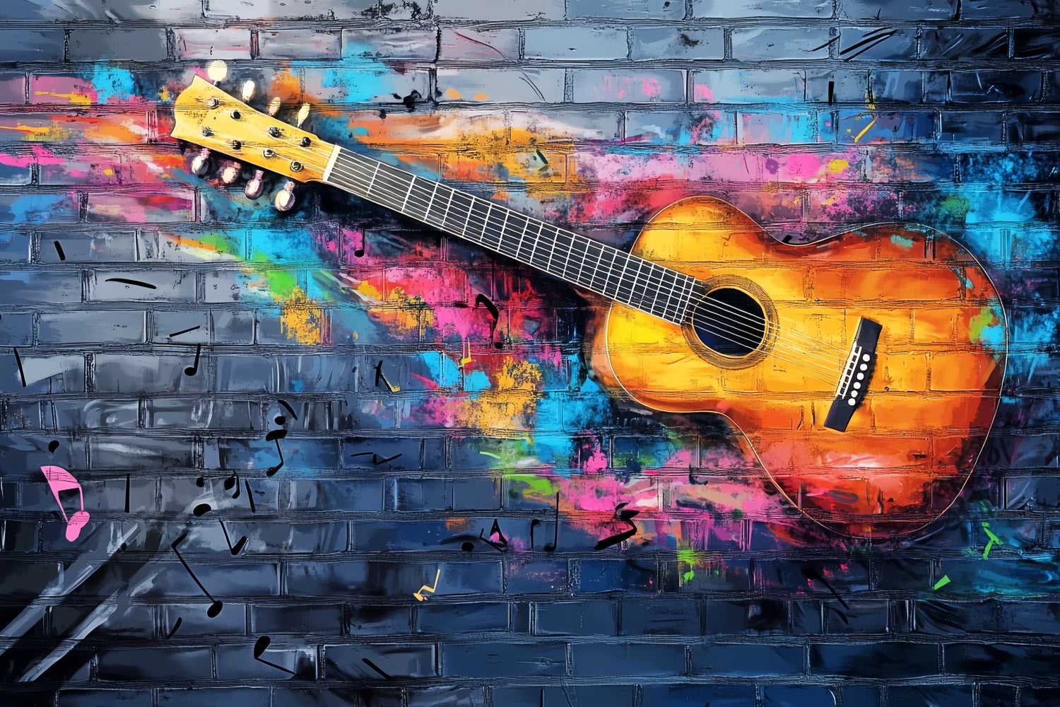 Graffiti Wall Colorful Acoustic Guitar Splash Graffiti Photography Backdrops UK LXX58-257