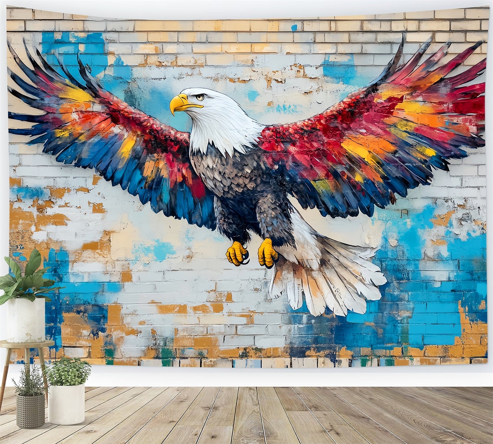 Graffiti Wall Flying Eagle Painted Feathers Graffiti Photo Backdrop UK LXX58-258