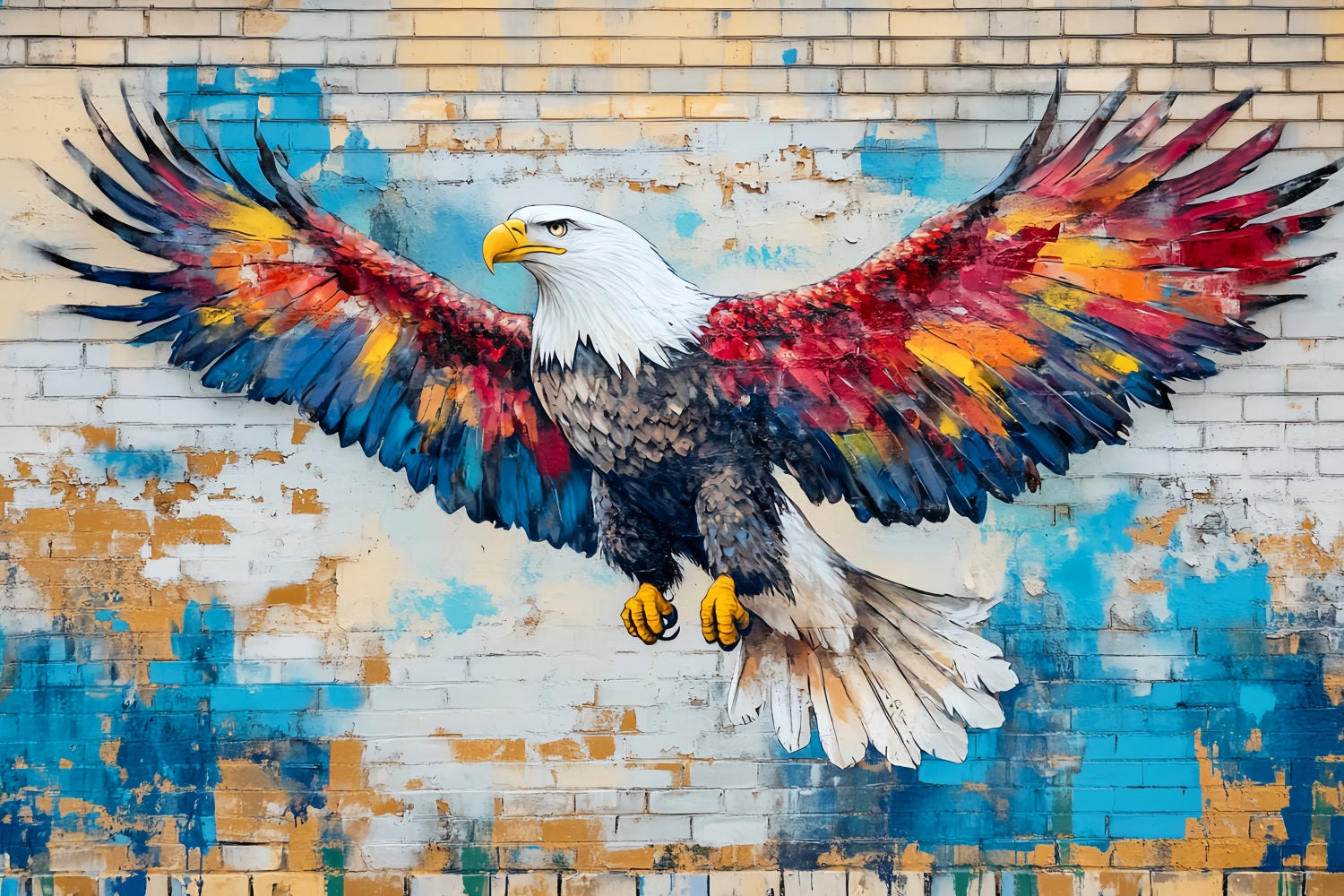Graffiti Wall Flying Eagle Painted Feathers Graffiti Photo Backdrop UK LXX58-258