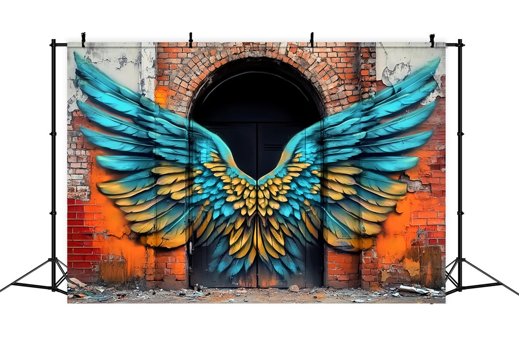 Graffiti Wall Blue Yellow Angel Wings Graffiti Backdrop Background UK LXX58-260