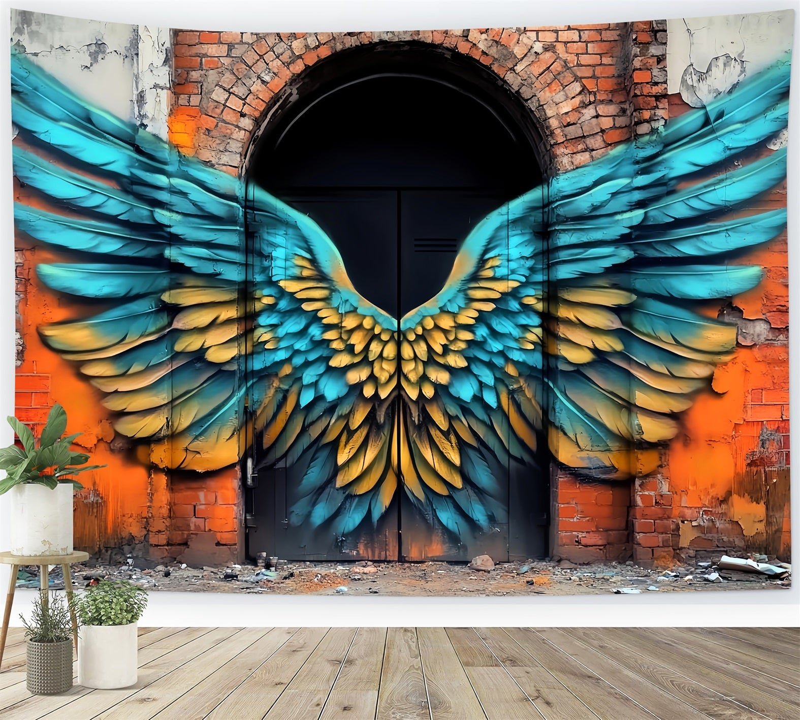 Graffiti Wall Blue Yellow Angel Wings Graffiti Backdrop Background UK LXX58-260