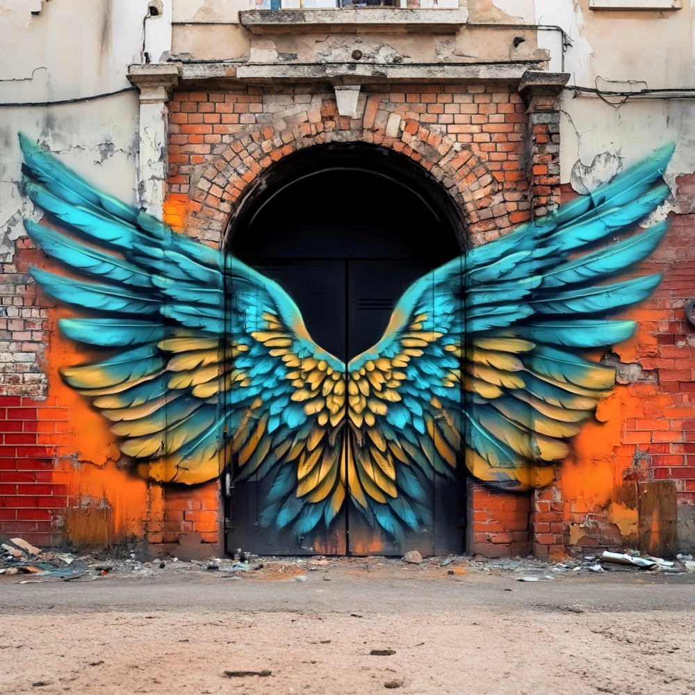 Graffiti Wall Blue Yellow Angel Wings Graffiti Backdrop Background UK LXX58-260