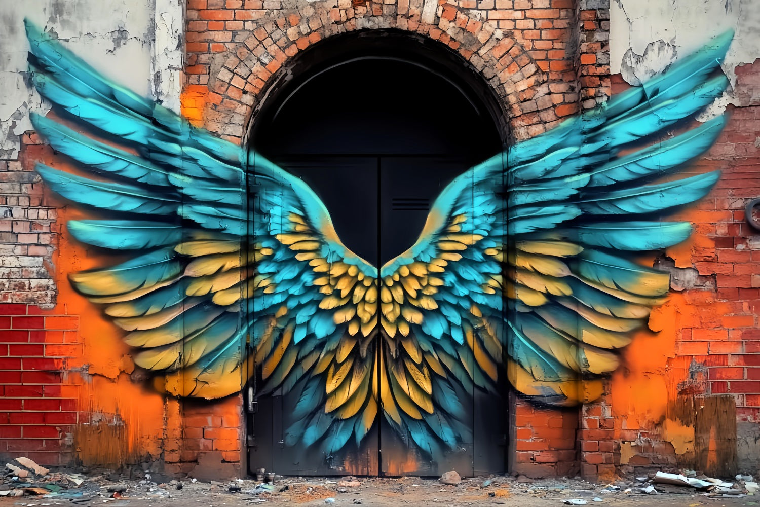 Graffiti Wall Blue Yellow Angel Wings Graffiti Backdrop Background UK LXX58-260