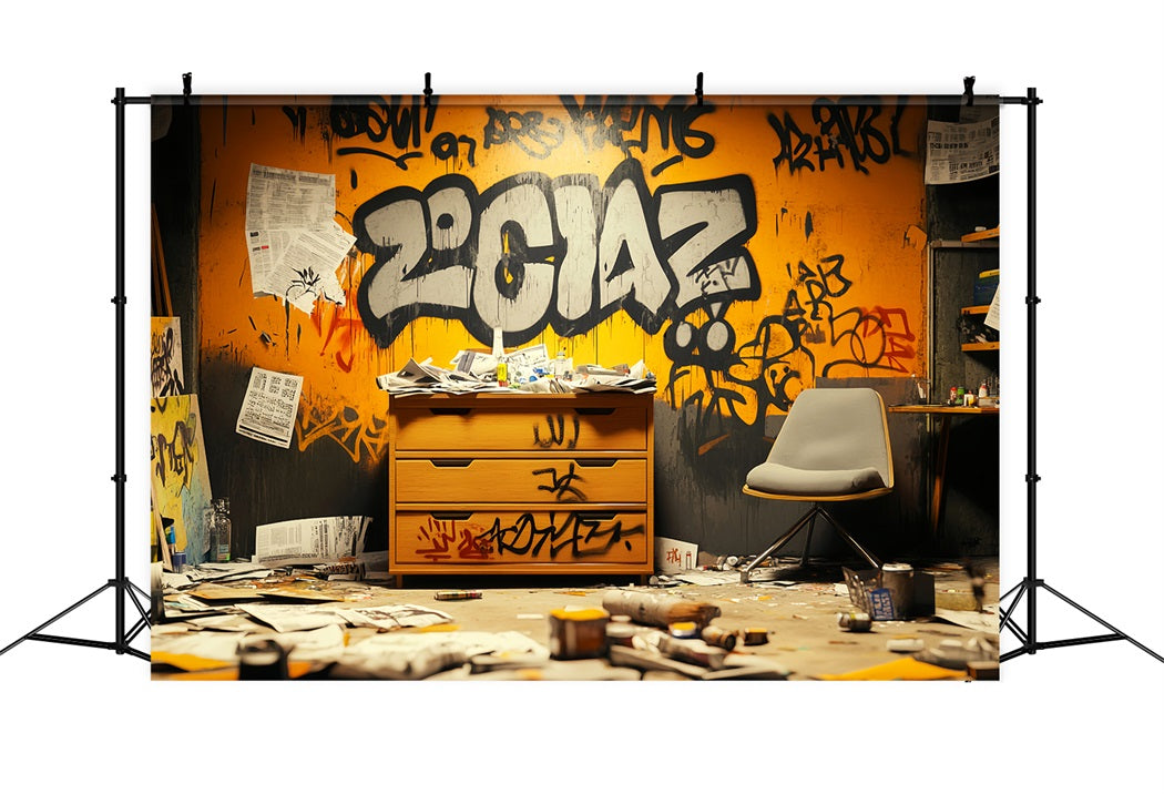 Graffiti Wall Orange Black Graffiti Letters Graffiti Backdrop for Photography UK LXX58-263