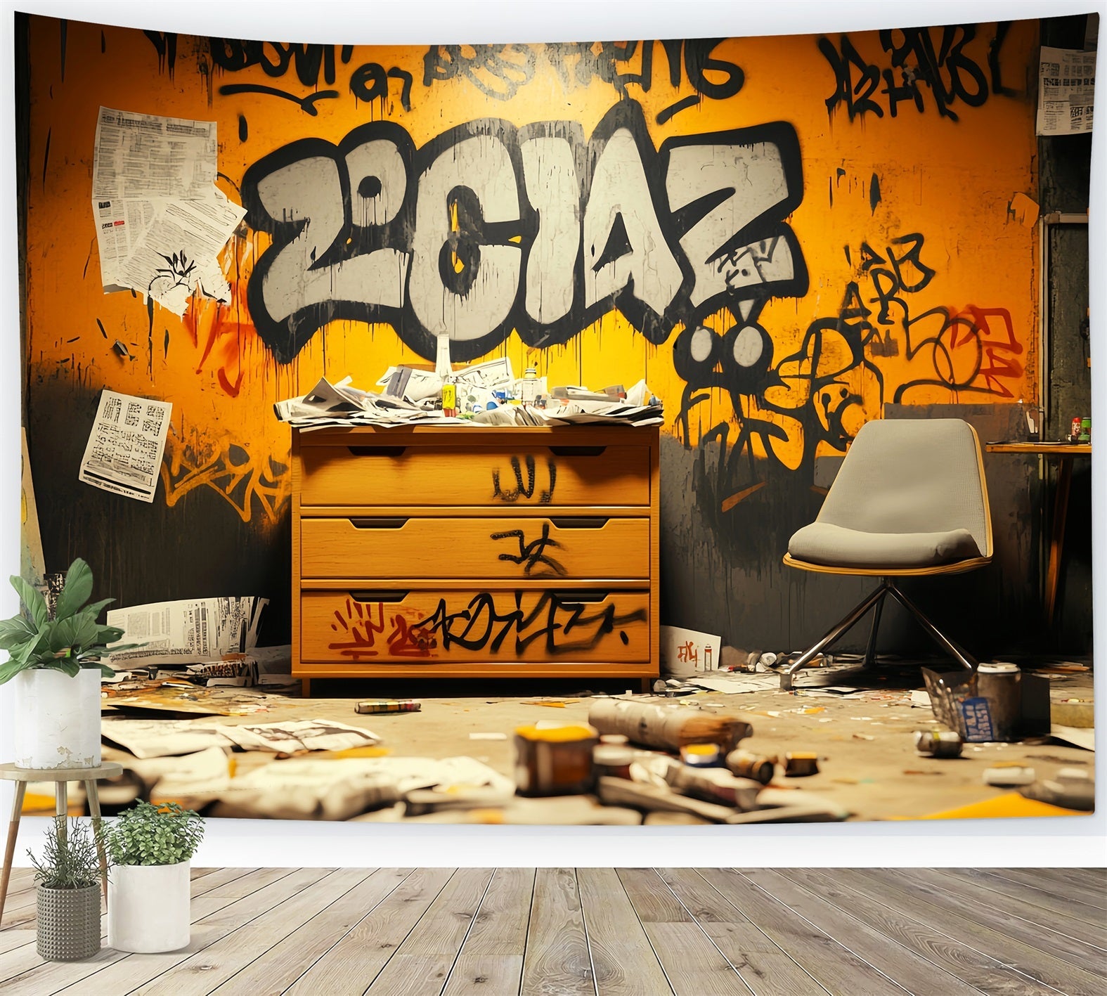 Graffiti Wall Orange Black Graffiti Letters Graffiti Backdrop for Photography UK LXX58-263