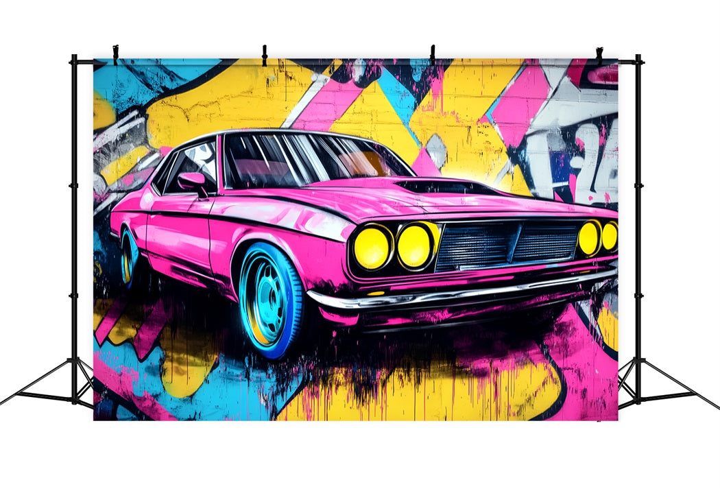 Graffiti Wall Graffiti Neon Pink Muscle Car Graffiti Photo Backdrop UK LXX58-265