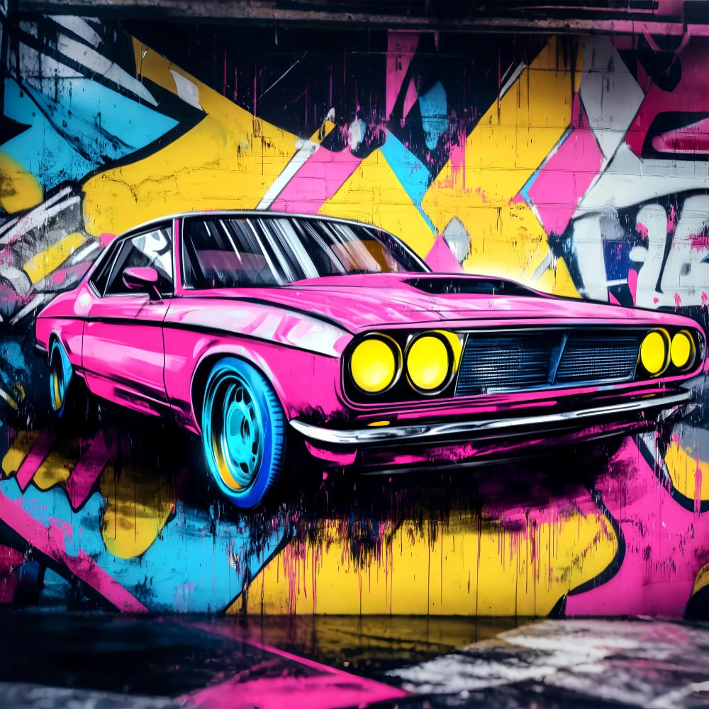 Graffiti Wall Graffiti Neon Pink Muscle Car Graffiti Photo Backdrop UK LXX58-265