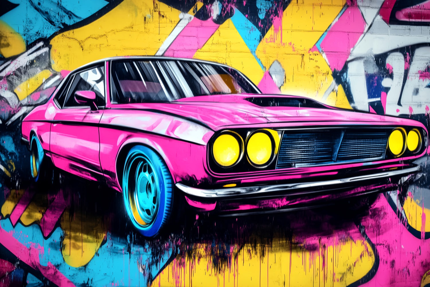 Graffiti Wall Graffiti Neon Pink Muscle Car Graffiti Photo Backdrop UK LXX58-265