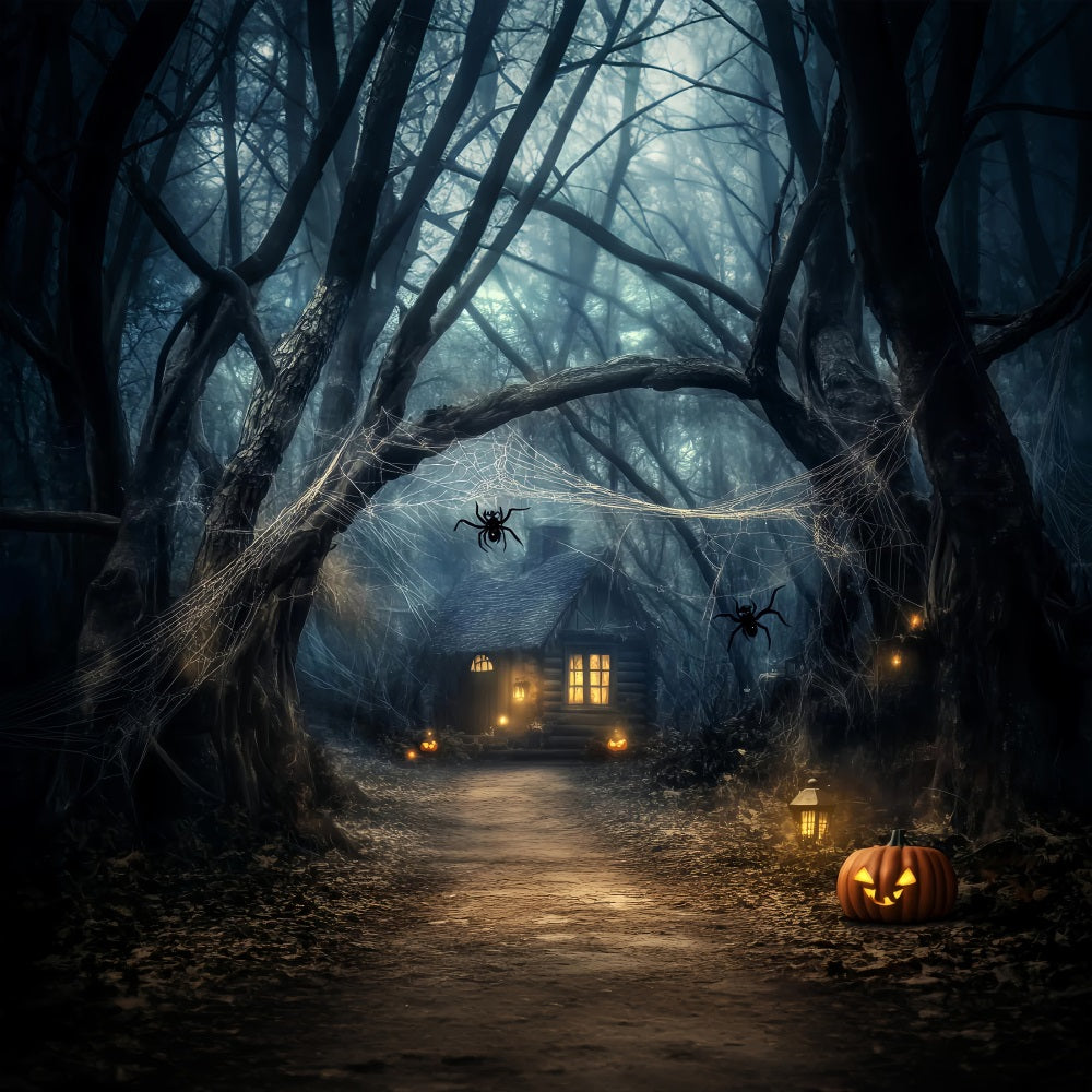 Spooky Forest Pumpkin Lantern Haunted Cabin Halloween Forest Backdrop UK LXX58-272