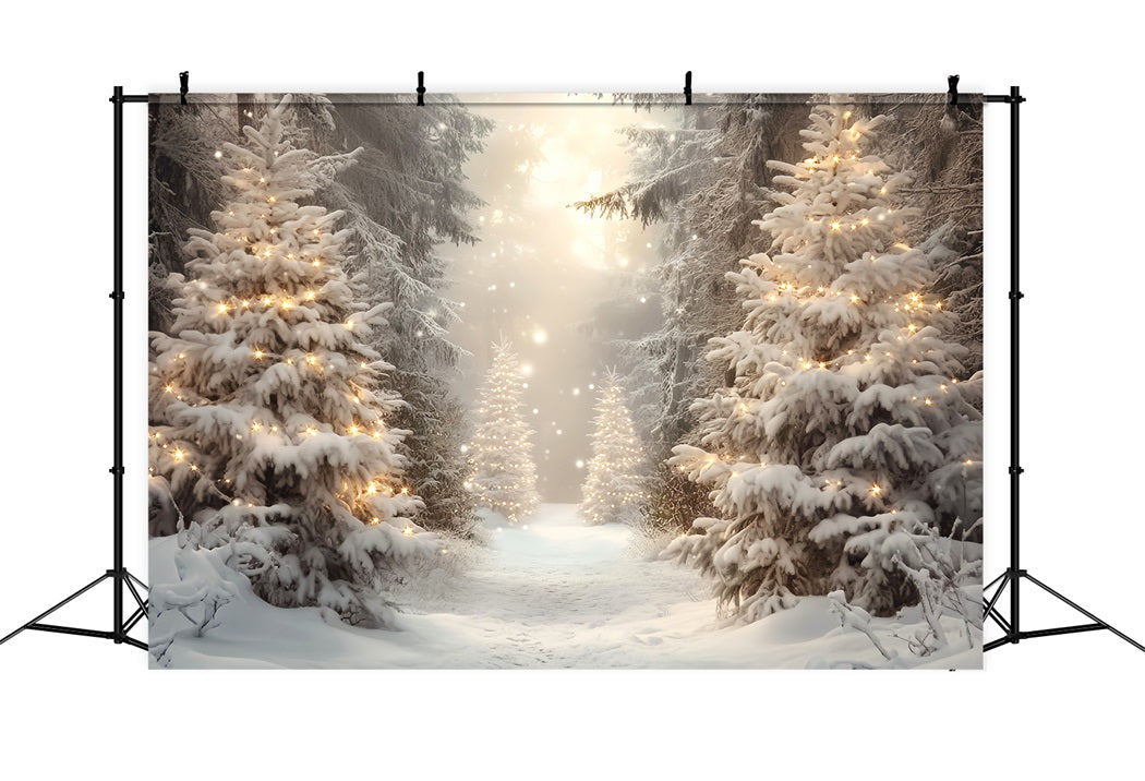 Winter Forest Golden Light Christmas Pines Snowy Forest Backdrop UK LXX58-275