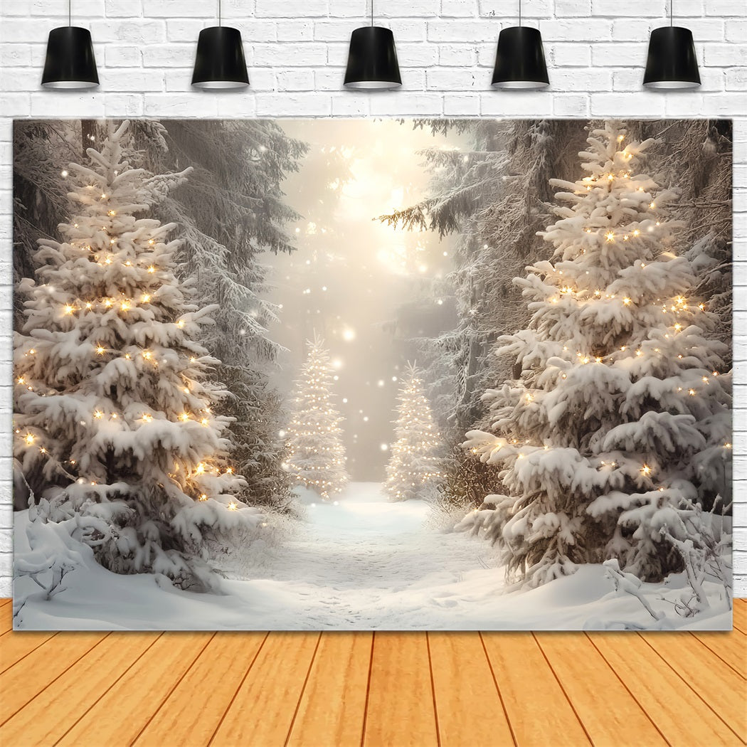 Winter Forest Golden Light Christmas Pines Snowy Forest Backdrop UK LXX58-275