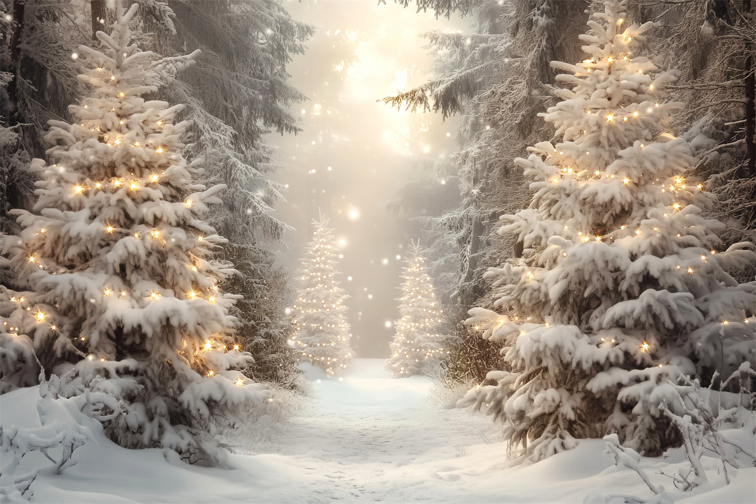 Winter Forest Golden Light Christmas Pines Snowy Forest Backdrop UK LXX58-275