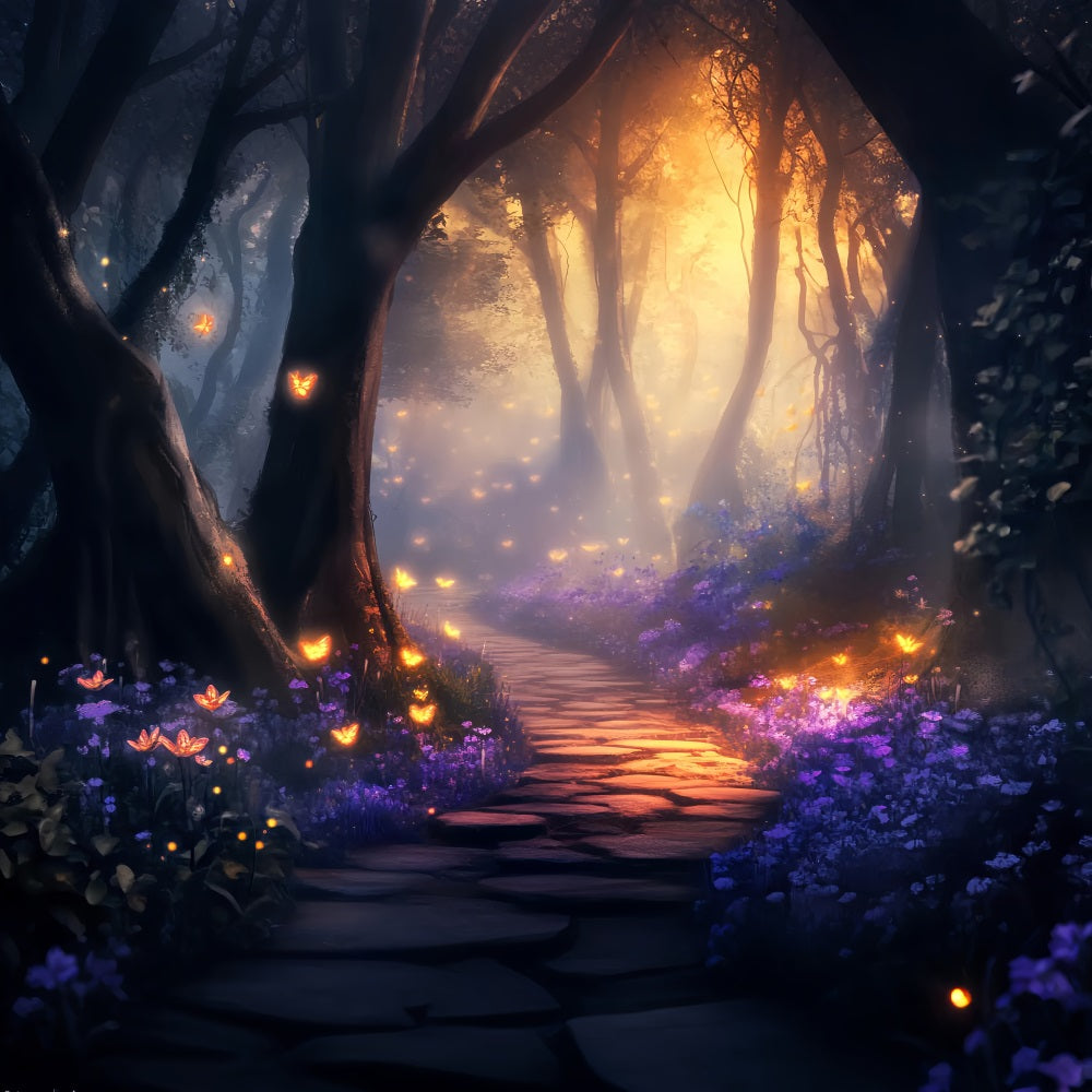 Enchanted Forest Golden Butterfly Fairy Path Magical Forest Backdrop UK LXX58-284
