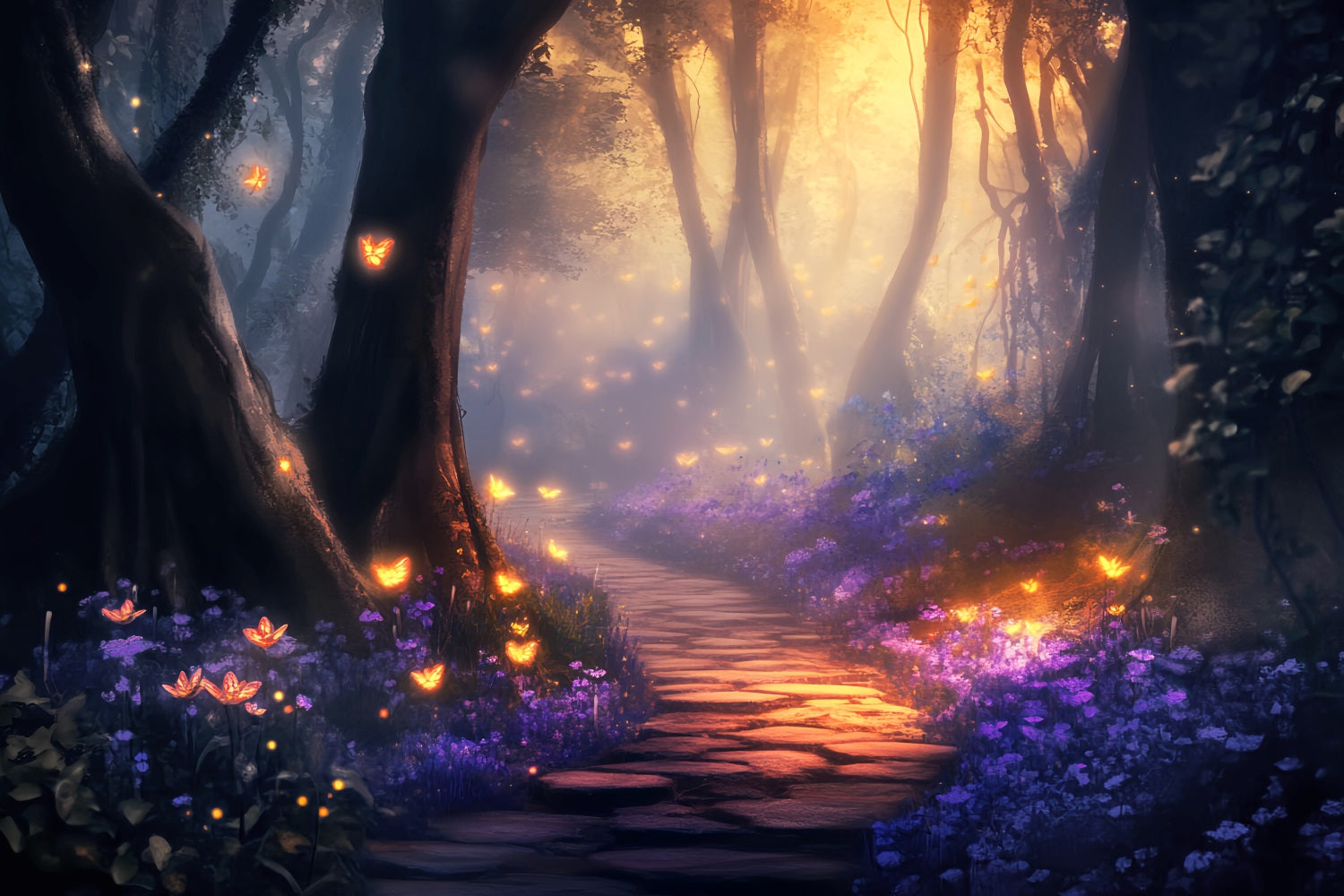 Enchanted Forest Golden Butterfly Fairy Path Magical Forest Backdrop UK LXX58-284