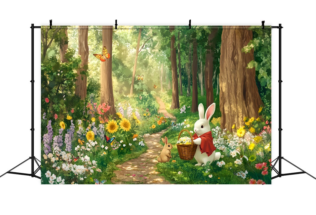 Magical Forest Sunflower Meadow Bunny Gathering Enchanted Forest Backdrop UK LXX58-287