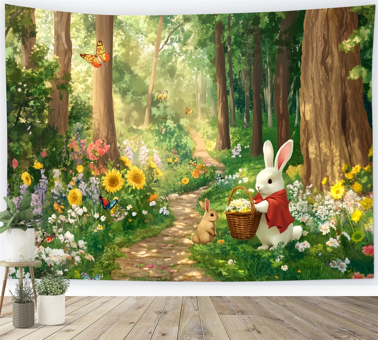 Magical Forest Sunflower Meadow Bunny Gathering Enchanted Forest Backdrop UK LXX58-287