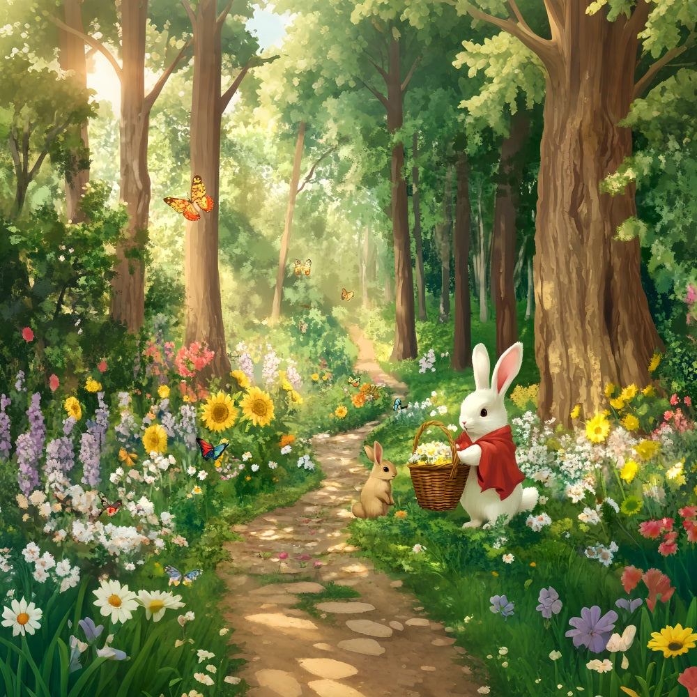 Magical Forest Sunflower Meadow Bunny Gathering Enchanted Forest Backdrop UK LXX58-287