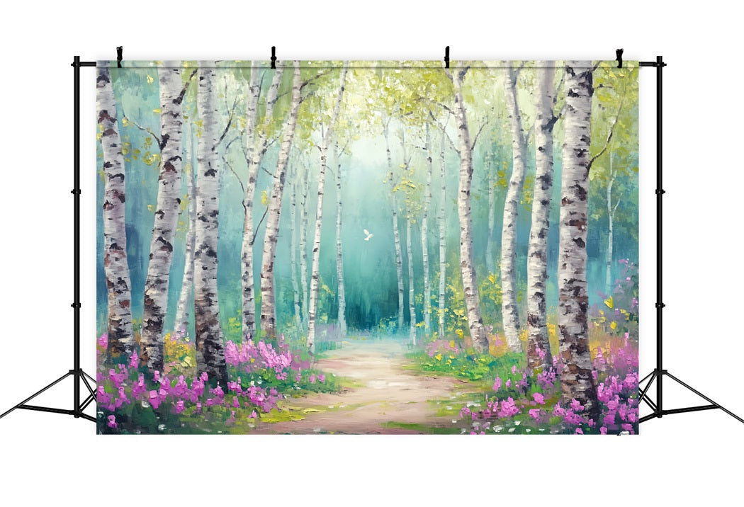 Enchanted Fairy Forest Birch Grove Blooming Pathway Fairytale Forest Backdrop UK LXX58-288