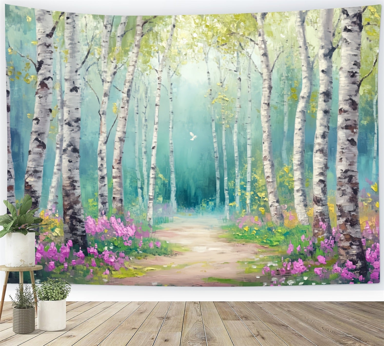 Enchanted Fairy Forest Birch Grove Blooming Pathway Fairytale Forest Backdrop UK LXX58-288