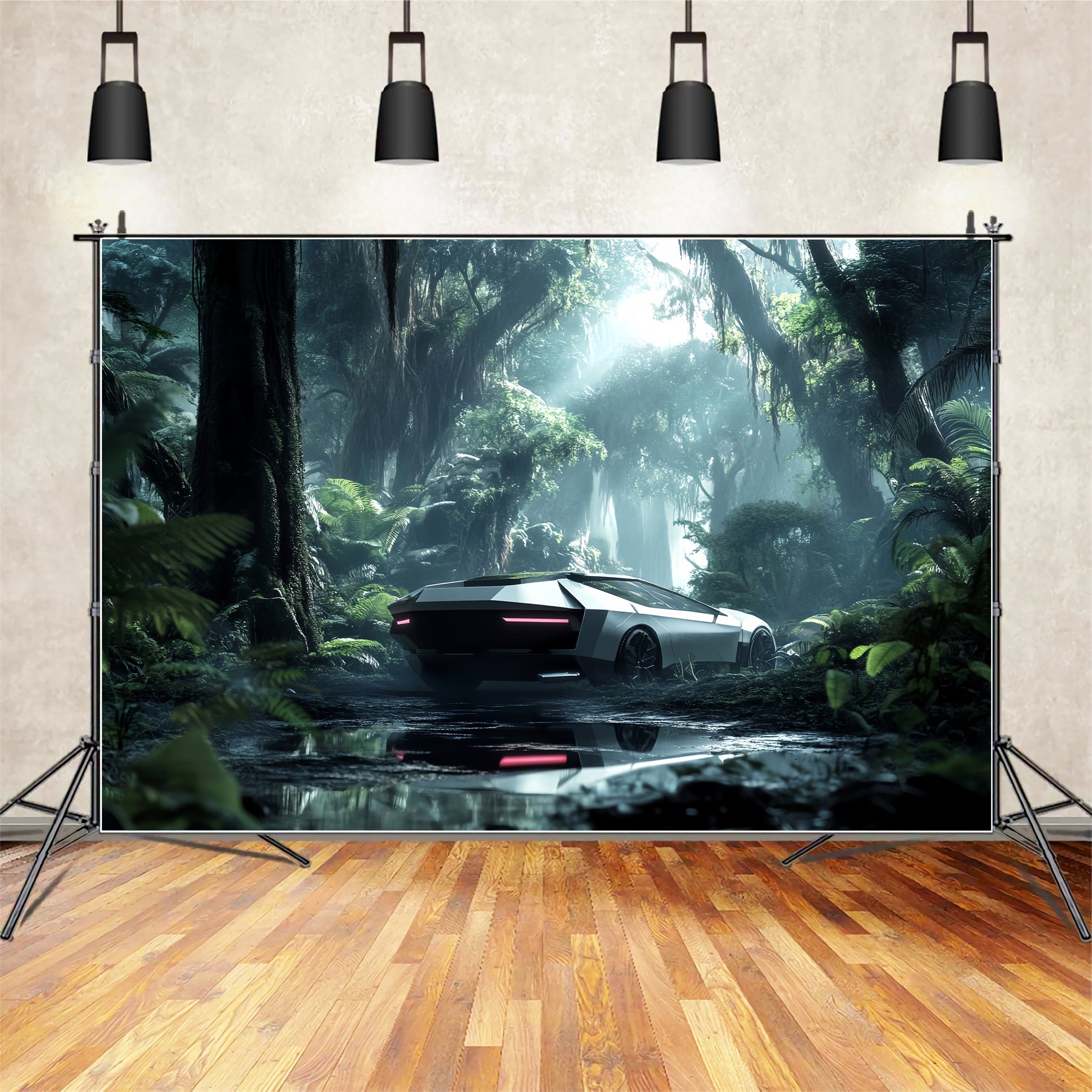 Rainforest Futuristic Car Jungle Mist Forest Backdrop Photography UK LXX58-291