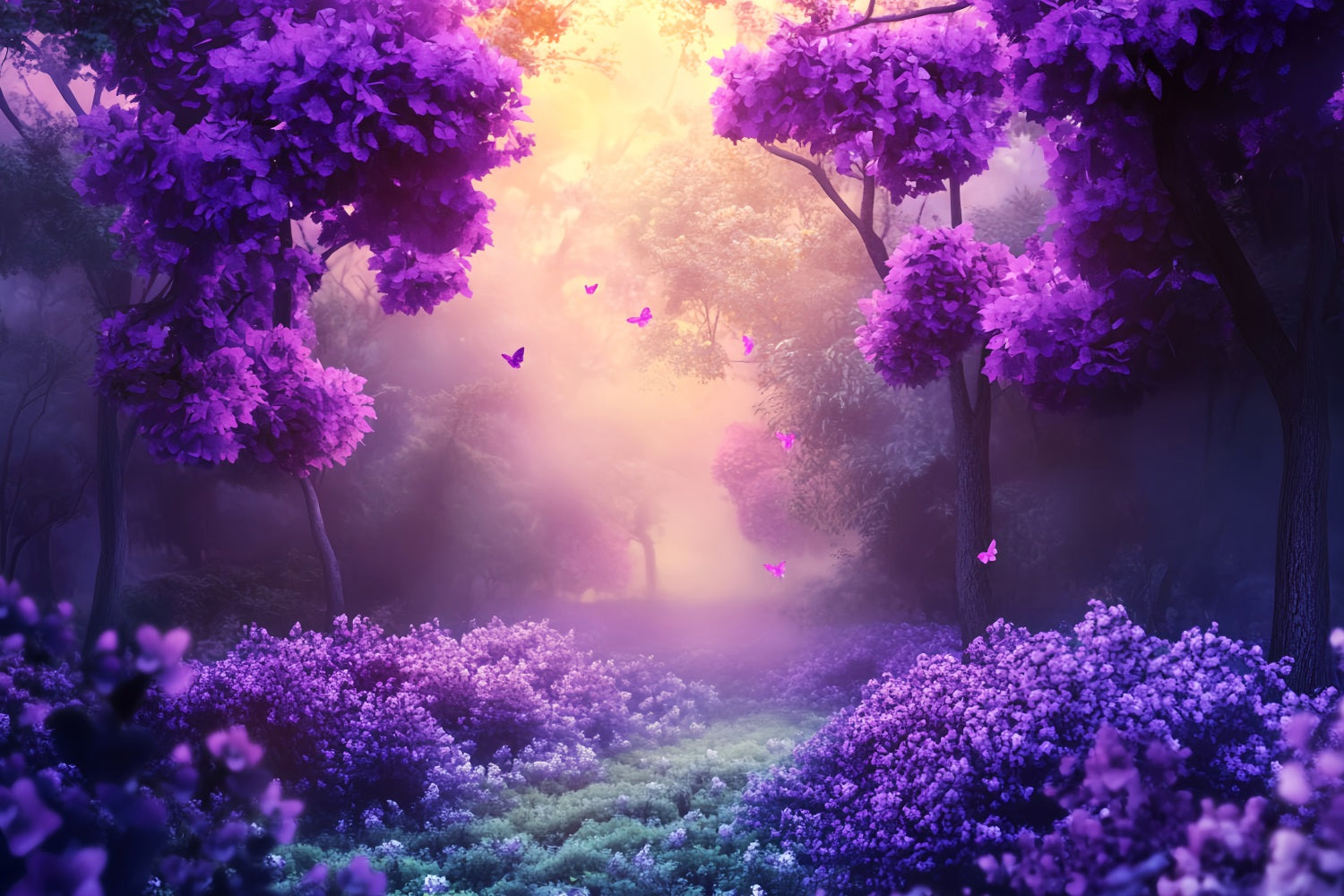 Rainforest Purple Blossom Butterfly Glow Fantasy Forest Backdrop UK LXX58-292