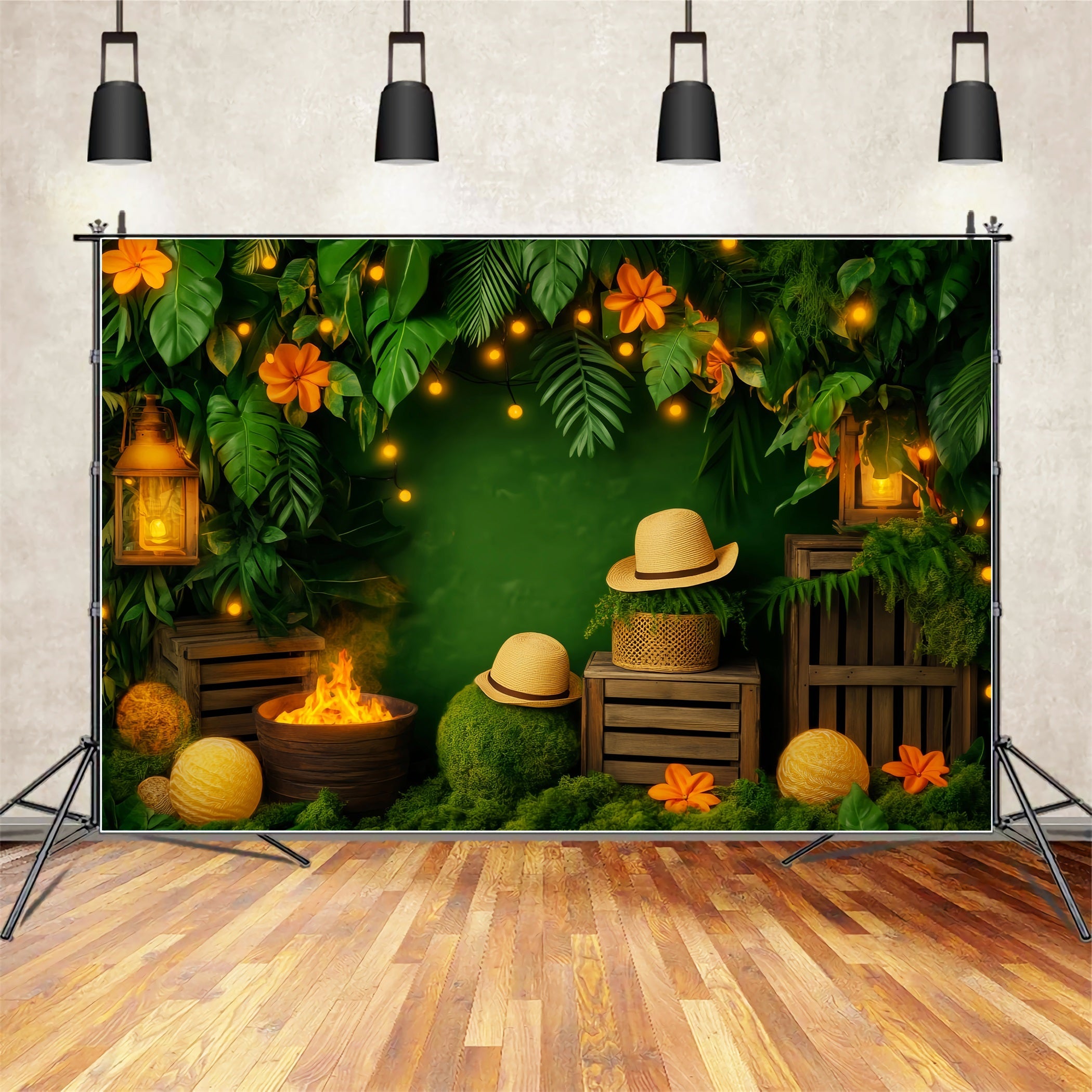 Rainforest Jungle Lantern Fire Glow Forest Photo Backdrop UK LXX58-293