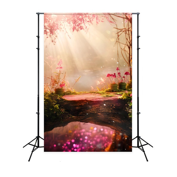 Fall Forest Magical Pink Mushroom Bridge Forest Photo Backdrop UK LXX58-296