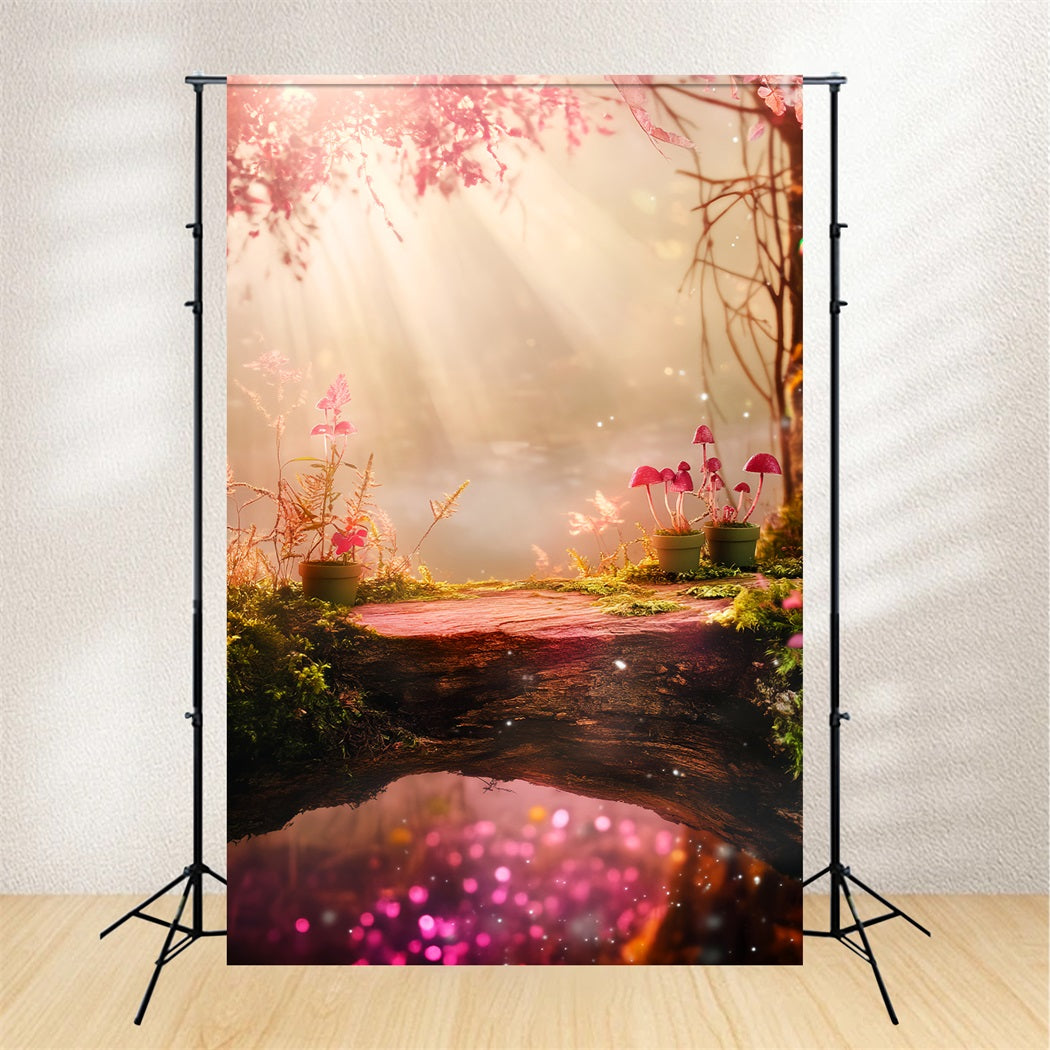 Fall Forest Magical Pink Mushroom Bridge Forest Photo Backdrop UK LXX58-296