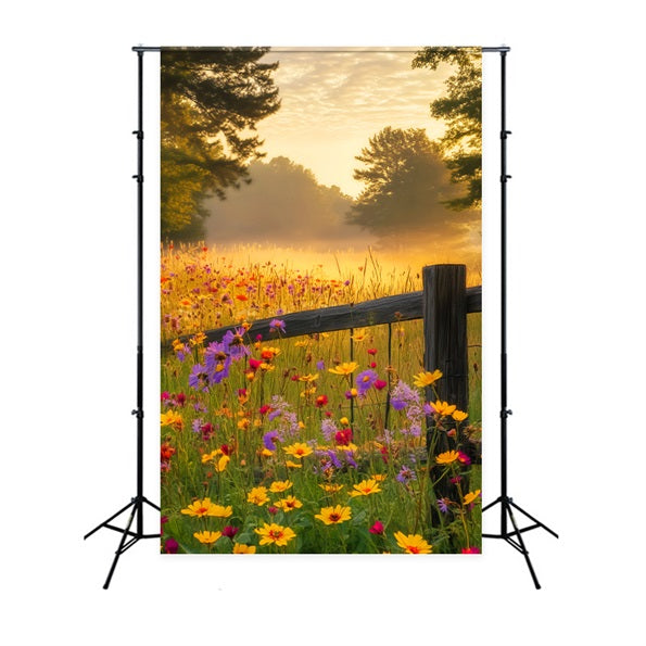 Fall Forest Wildflower Sunrise Glow Forest Photography Backdrop UK LXX58-297