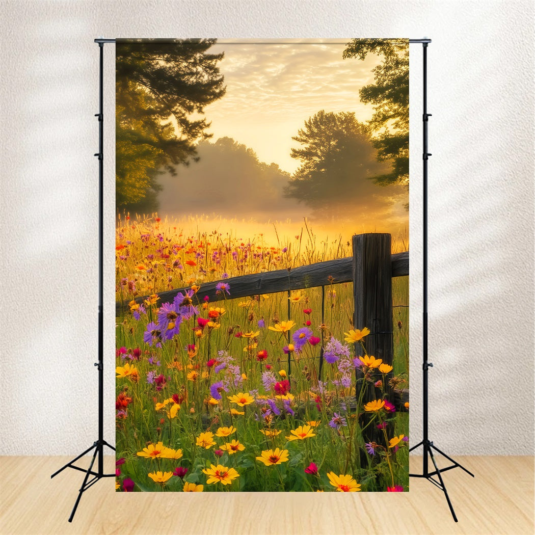 Fall Forest Wildflower Sunrise Glow Forest Photography Backdrop UK LXX58-297