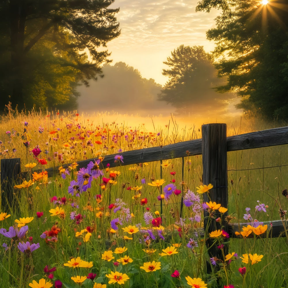 Fall Forest Wildflower Sunrise Glow Forest Photography Backdrop UK LXX58-297