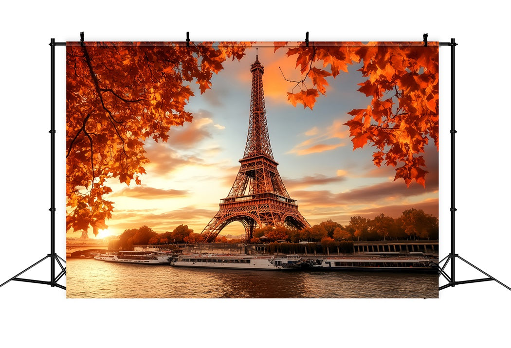 Fall Red Leaves Forest Eiffel Tower Autumn Glow Forest Backdrops UK LXX58-298
