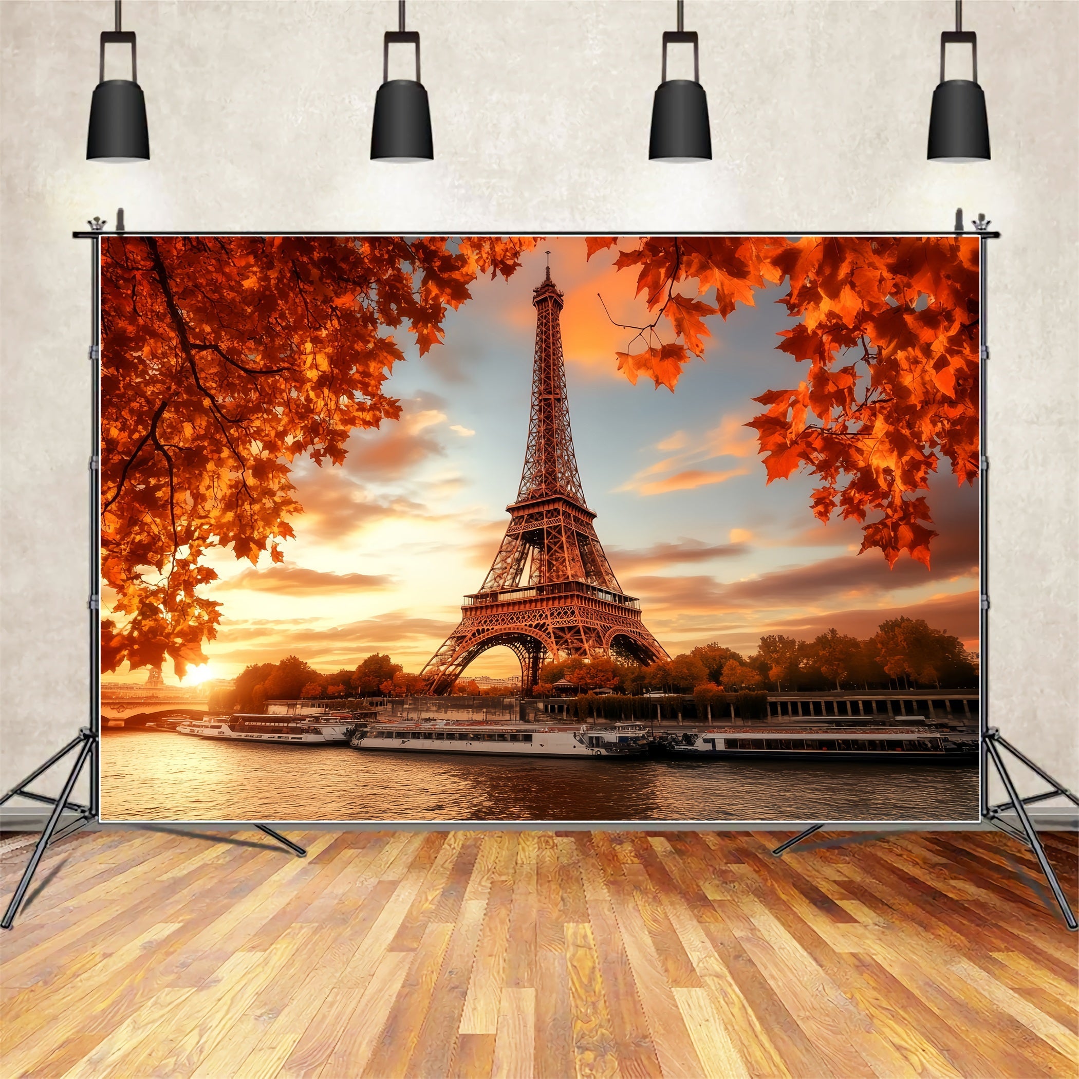 Fall Red Leaves Forest Eiffel Tower Autumn Glow Forest Backdrops UK LXX58-298