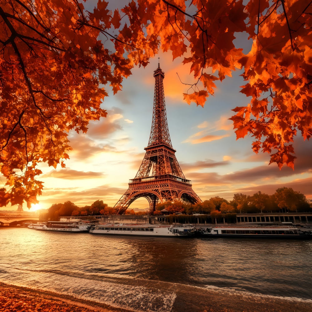 Fall Red Leaves Forest Eiffel Tower Autumn Glow Forest Backdrops UK LXX58-298