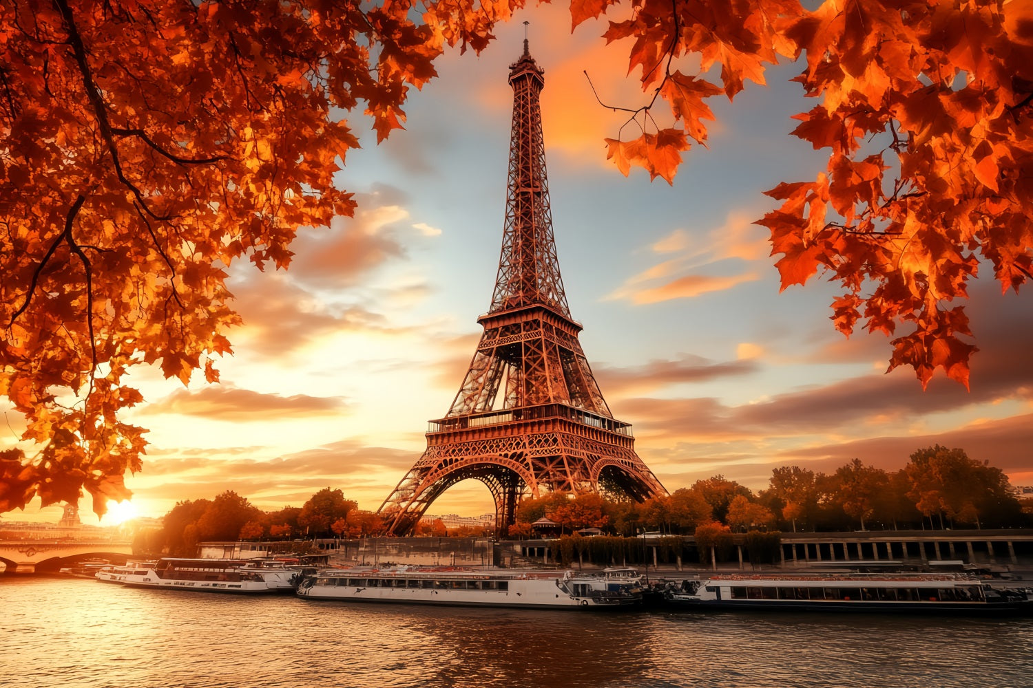 Fall Red Leaves Forest Eiffel Tower Autumn Glow Forest Backdrops UK LXX58-298