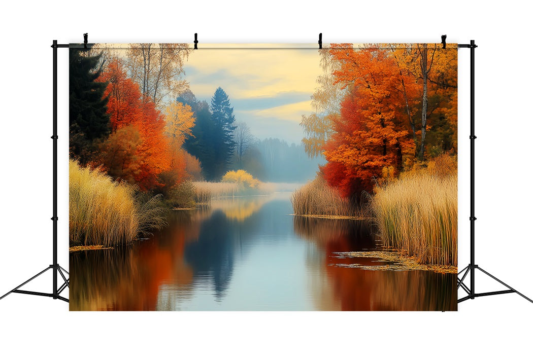 Fall Forest Golden Reflection Autumn River Autumn Forest Backdrop UK LXX58-299
