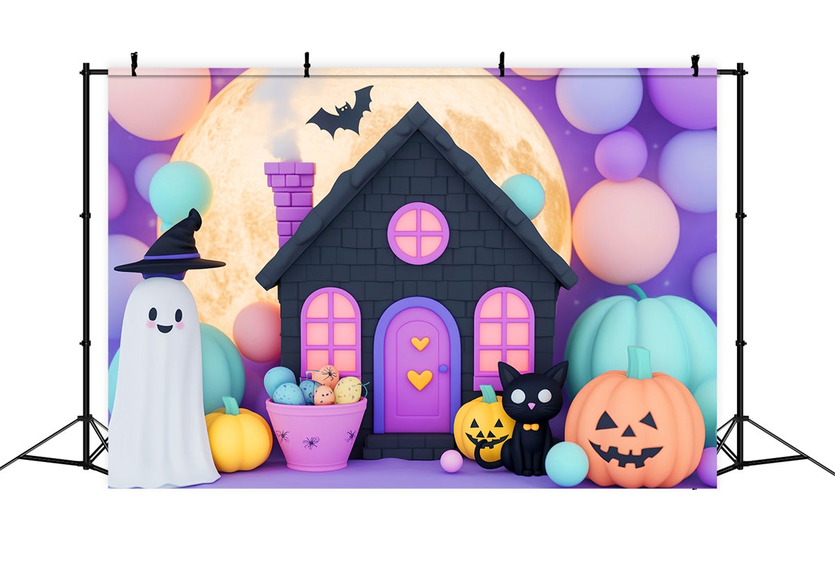 Cute Halloween Backdrop Black Cat Balloon Night Backdrop UK LXX58-30