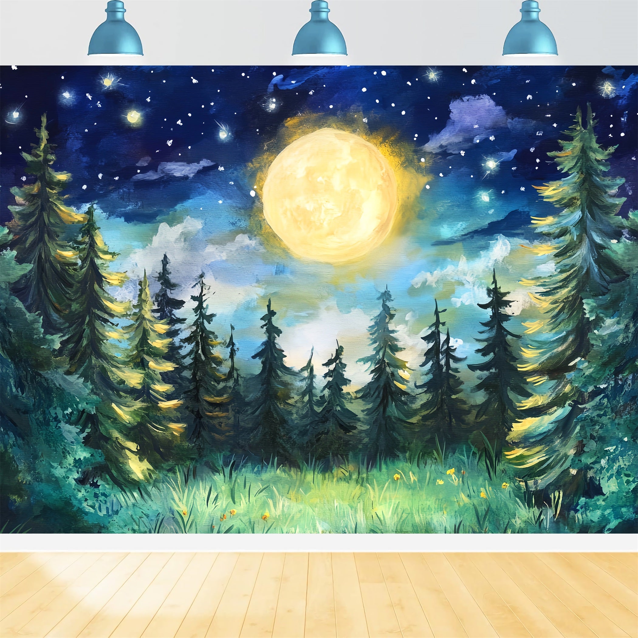 Night Forest Moonlit Pine Night Sky Woodland Forest Backdrop UK LXX58-300