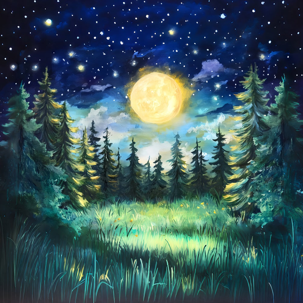 Night Forest Moonlit Pine Night Sky Woodland Forest Backdrop UK LXX58-300