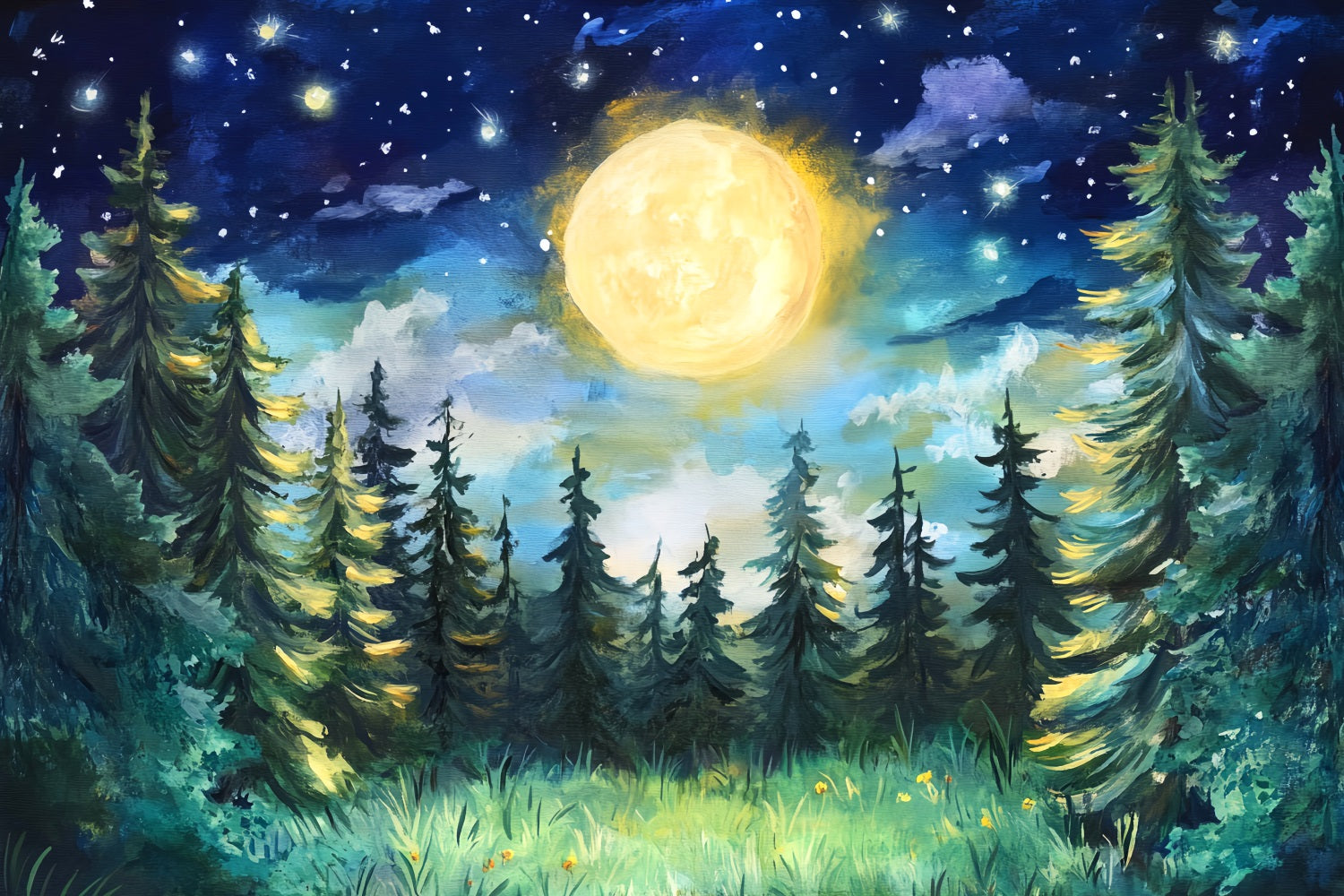 Night Forest Moonlit Pine Night Sky Woodland Forest Backdrop UK LXX58-300