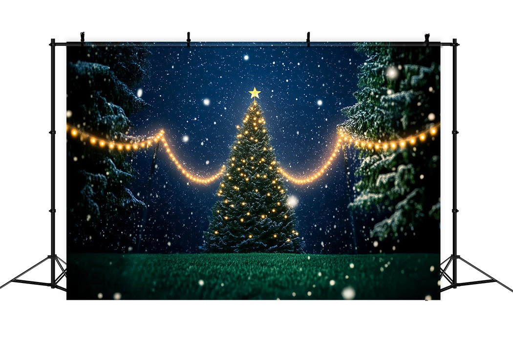 Night Forest Snowy Christmas Tree Lights Snowy Forest Backdrop UK LXX58-302